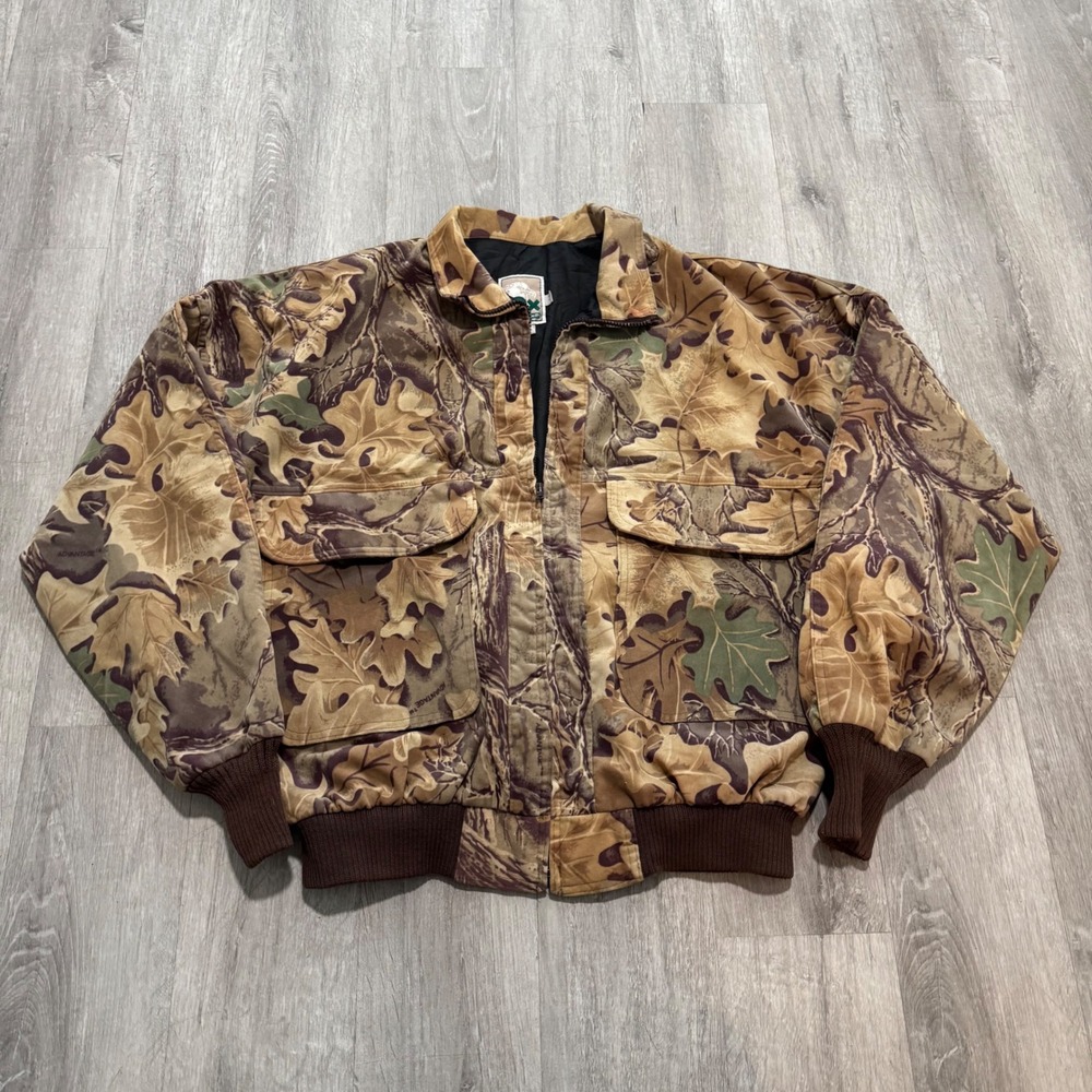 Vintage 10X Advantage Camo Hunting Jacket Mens Large Made in USA Timber Leaf